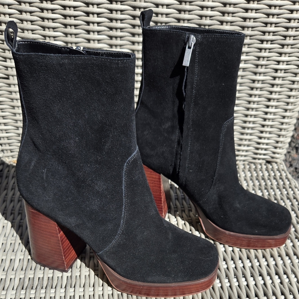 Black Suede Platform Heeled Boots - Women's Fashion Boot